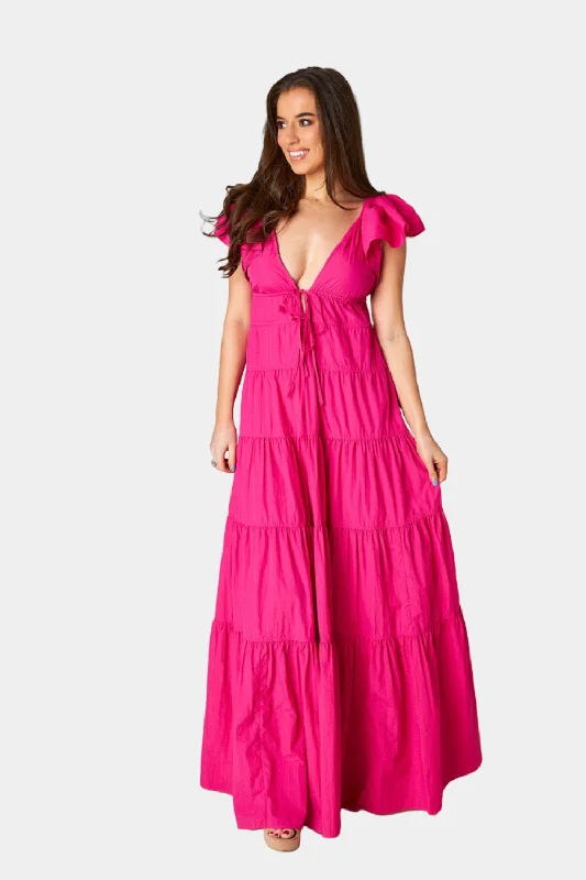 Incredible Offers lace dressHolland Tiered Maxi Dress - Raspberry