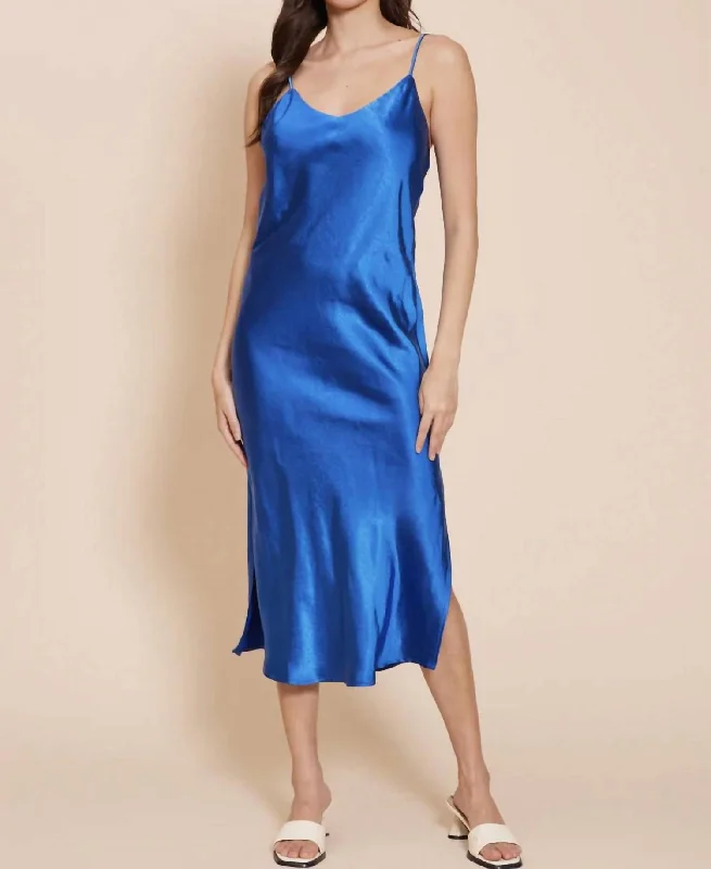 Colette Satin Slip Dress In Blue