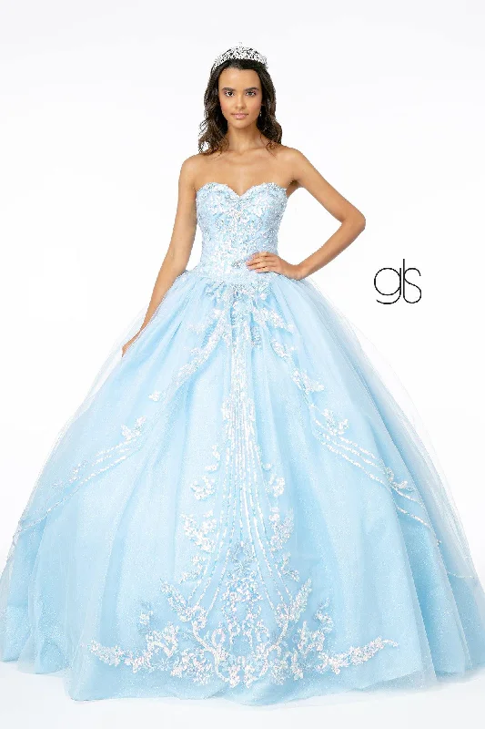 Shop and Save long-sleeve floral dressLong Embellished Glitter Mesh Quinceanera Dress