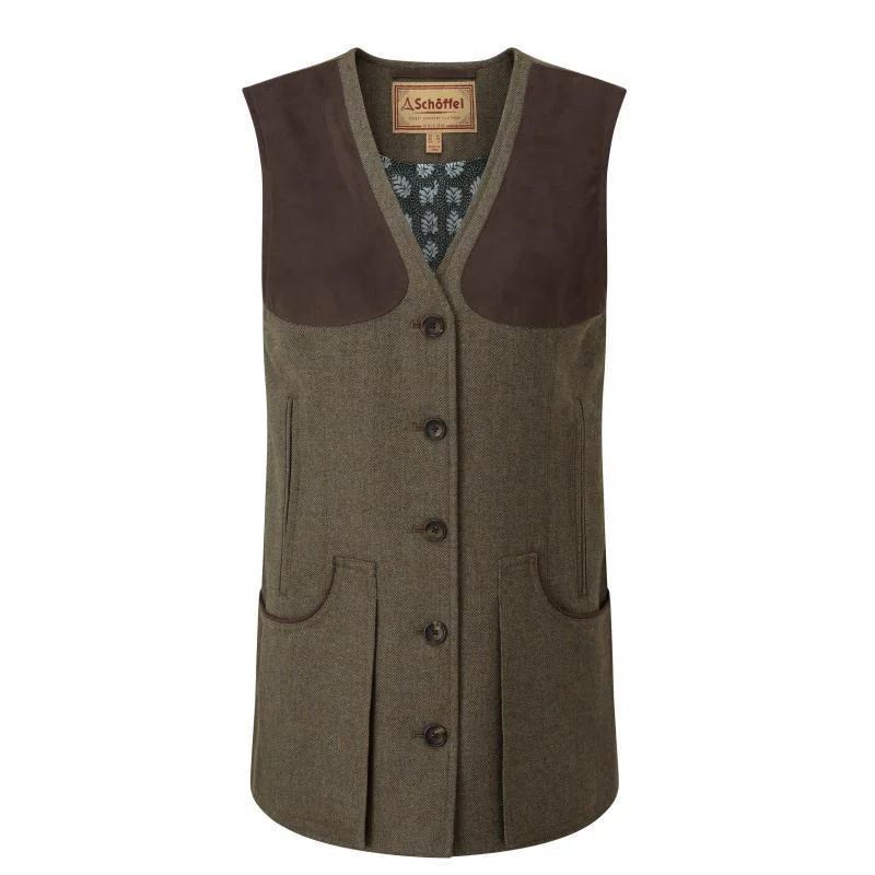 Deal Explosion fashion-forward coatSchoffel Ladies Tweed Shooting Vest - Loden Green Herringbone Tweed