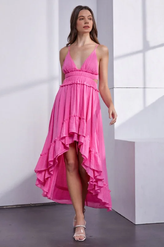 Stock Clearance comfy maxi dressMustard Seed Asymmetric Ruffle Open Back Cutout Cami Dress