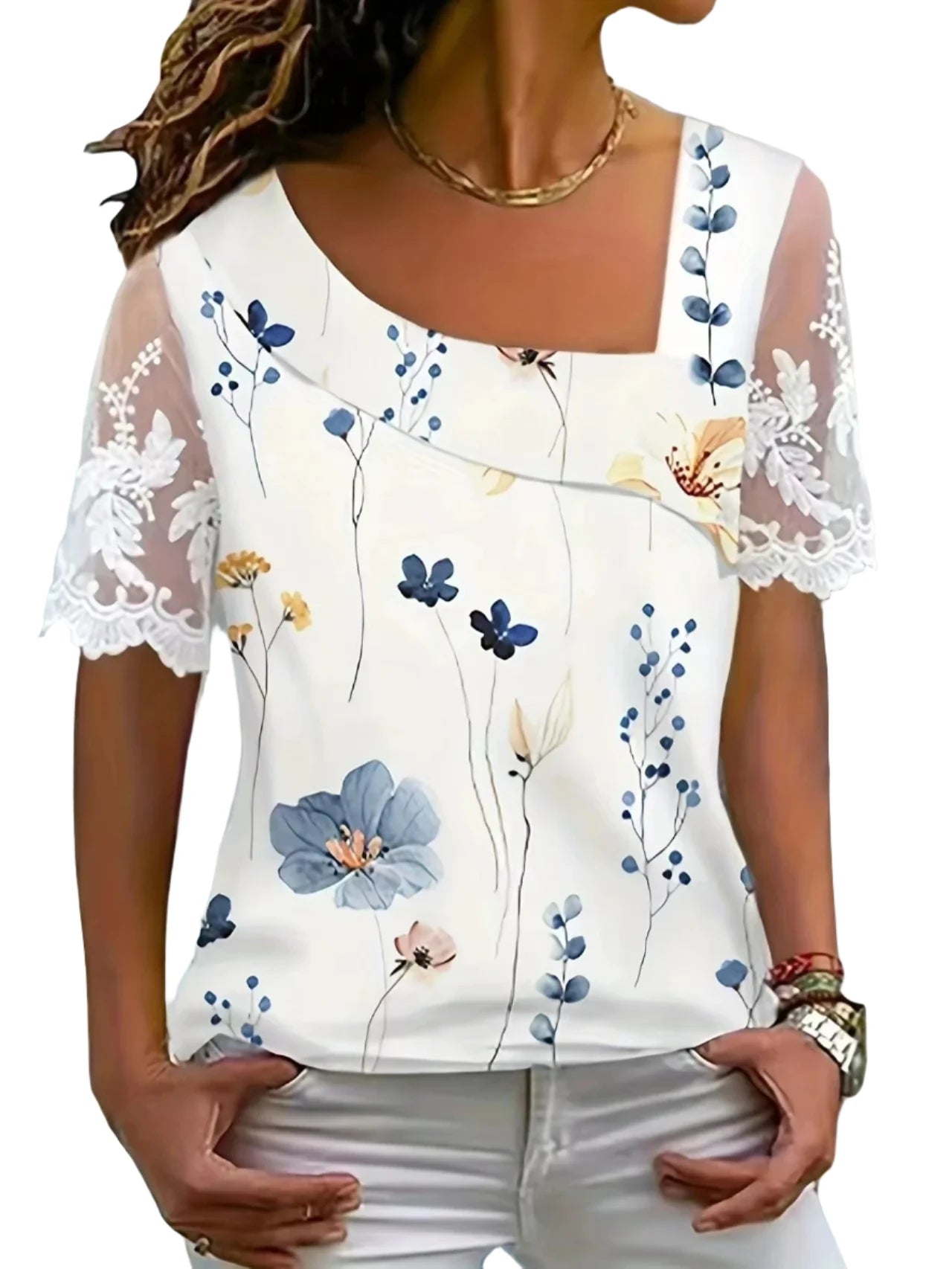 Lace Short Sleeve Tops And Blouses