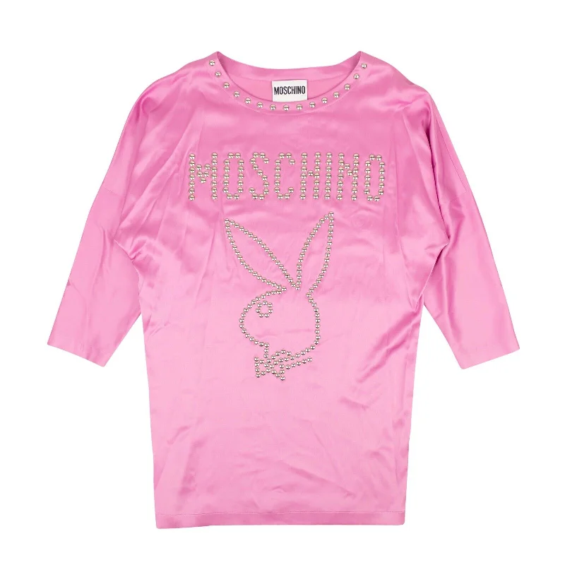 Pink Nailhead Logo Bunny Silk Dress