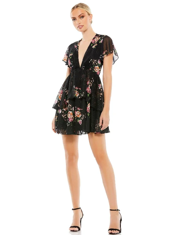Flash Deals floral dressMac Duggal 55673 Short Floral Print Cocktail Dress