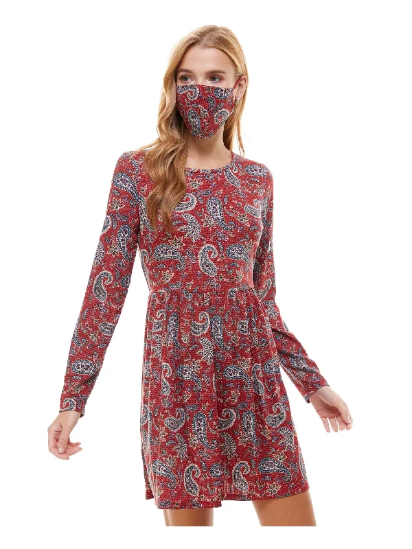 Blowout Sale BEBOP Womens Paisley Long Sleeve Mini Fit + Flare Dress