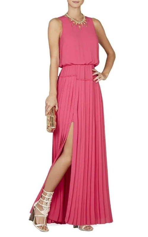 Massive Deals ashionable dressPink Jenine High Split Pleated Skirt Maxi Dress