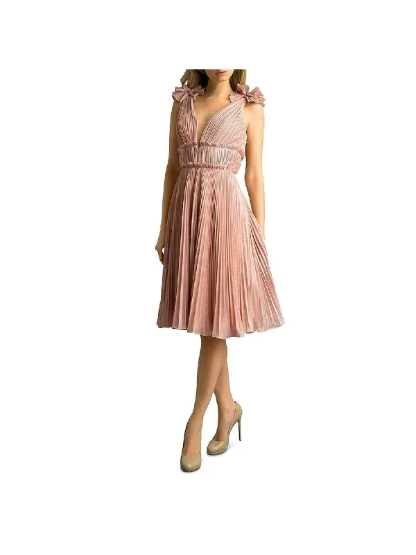 Exclusive Preview Basix Womens Pleated Spaghetti Strap V Neck Below The Knee Evening Fit + Flare Dress Exclusive Preview Basix Womens Pleated Spaghetti Strap V Neck Below The Knee Evening Fit + Flare Dress