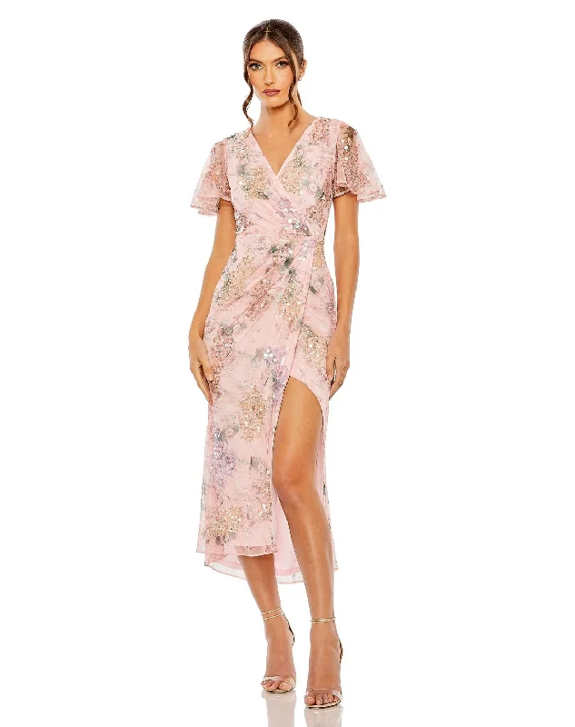 Amazing Deals playful dressMac Duggal 93949 Tea Length Formal Floral Dress