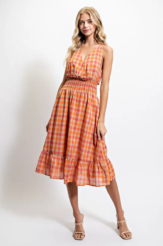 Limited Quantity elegant maxi dressPLAID BACK NECK TIE MIDI DRESS