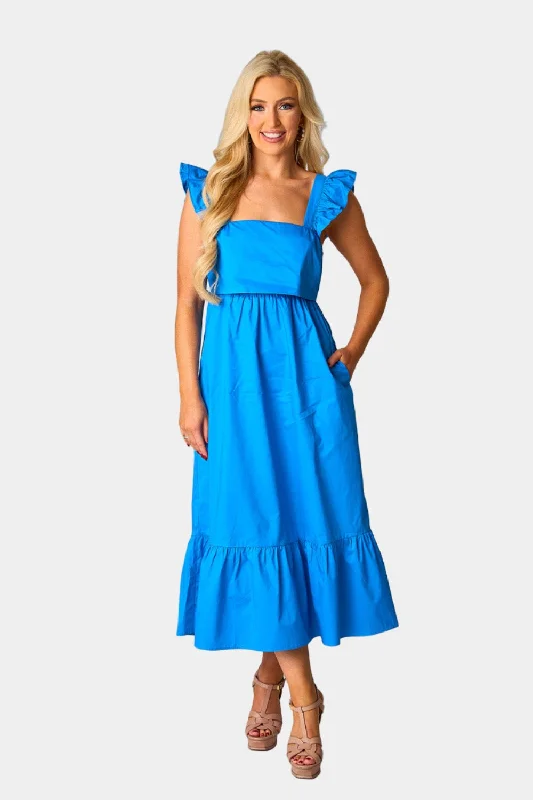 Overstock stylish dressBeverly Ruffle Sleeve Midi Dress - Cobalt
