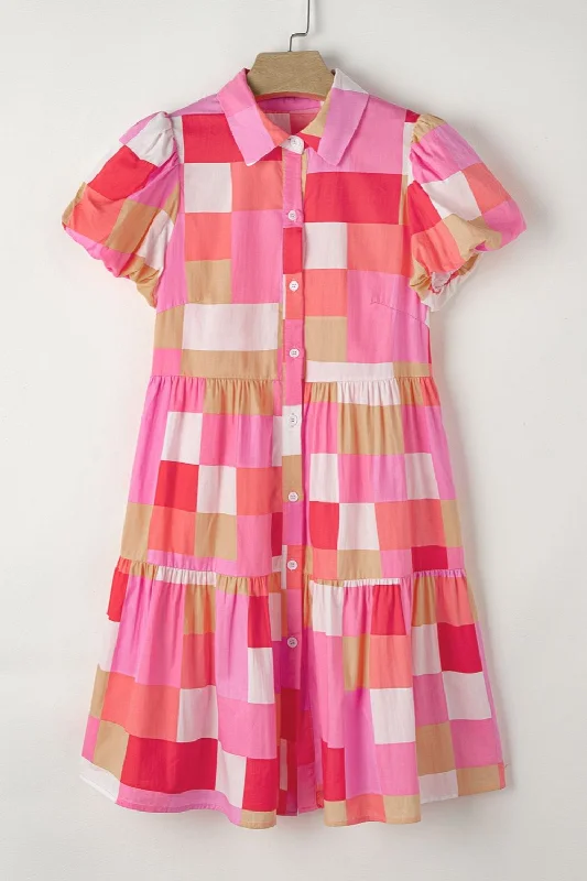 While Supplies Last satin midi dressColor Block Button Up Short Sleeve Mini Dress