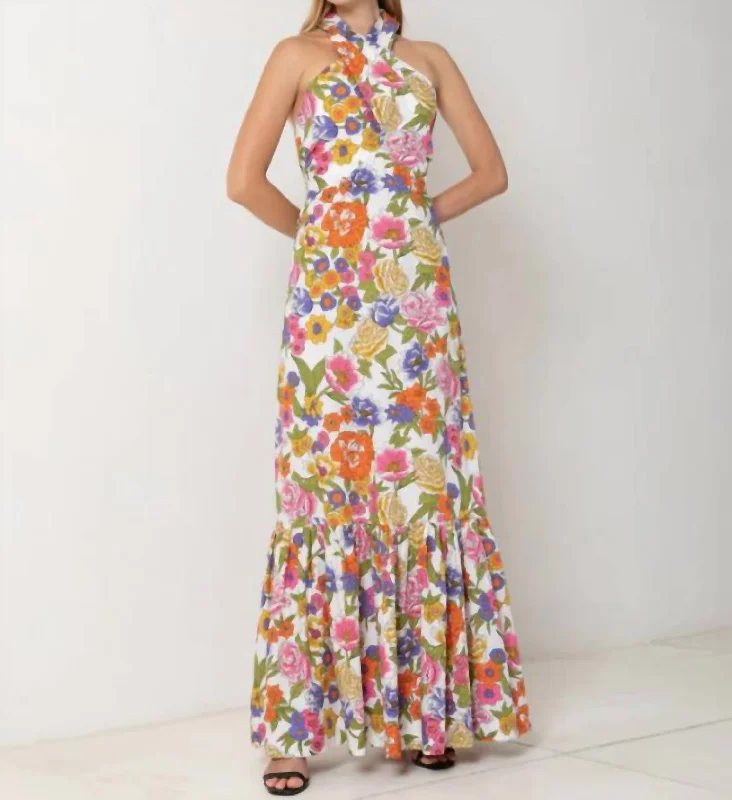 Exclusive Savings trendy dressCrossover Halter Maxi Dress In Spring Floral