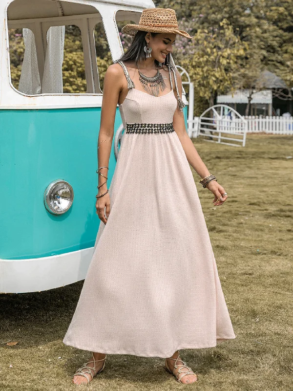 Buy Now backless dressWaffle-Knit Tied Spaghetti Strap Dress