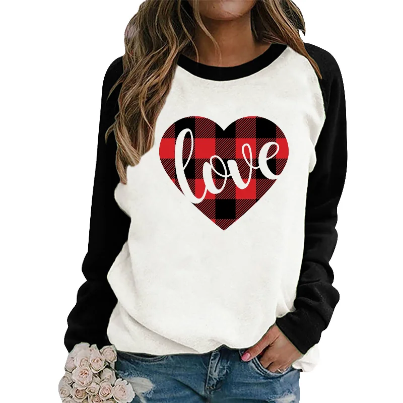 Valentine'S Day Fashion Women'S Long Sleeve Heart Printing Crew Neck Sweatshirt