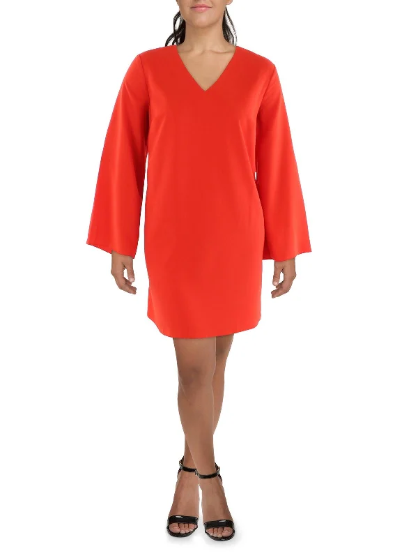 Plus Womens Crepe Long Sleeves Shift Dress