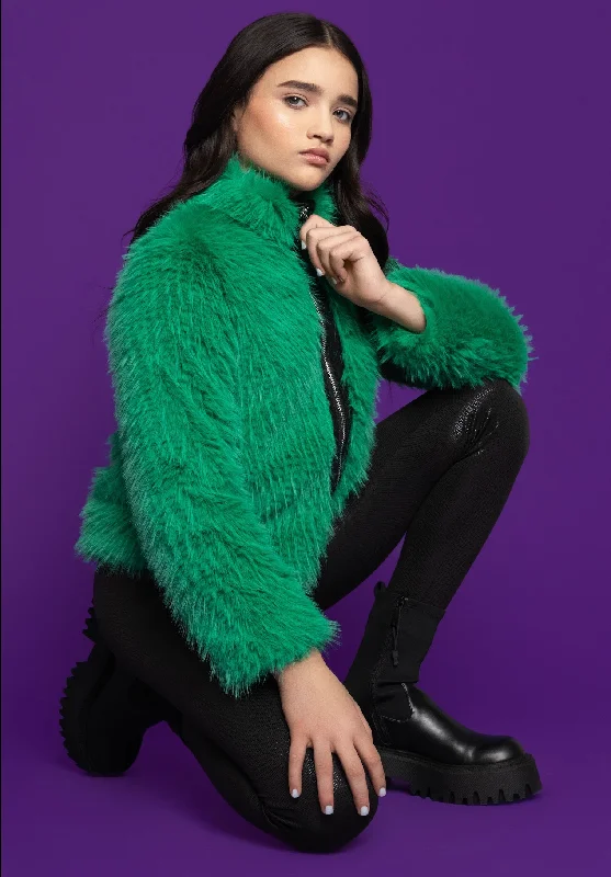 Best Bargains wool dressGreen Faux Fur Jacket