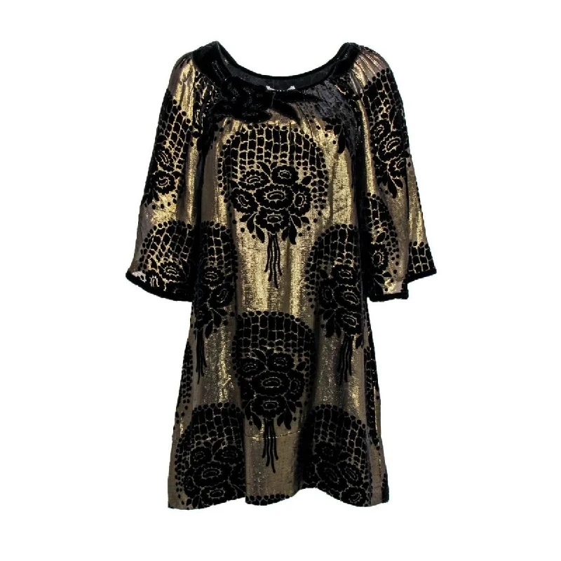 Midnight Madness puff sleeve dressGold Black Lame Silk Blend Shift Dress