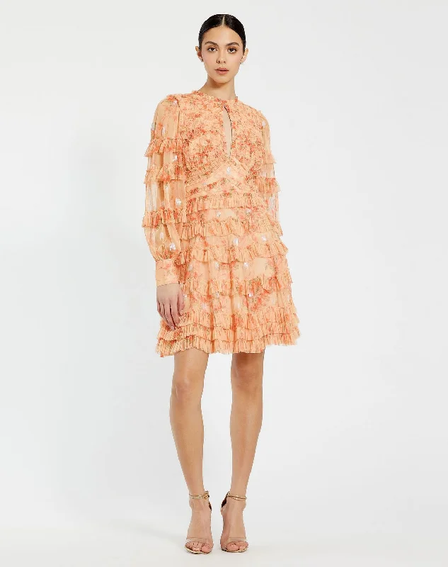 Exclusive Savings long-sleeve floral dressMac Duggal 8094 Ruffle Short Cocktail Dress