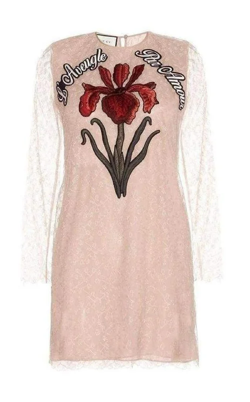 Shop and Save playful dressNude Lace Embroidered Dress