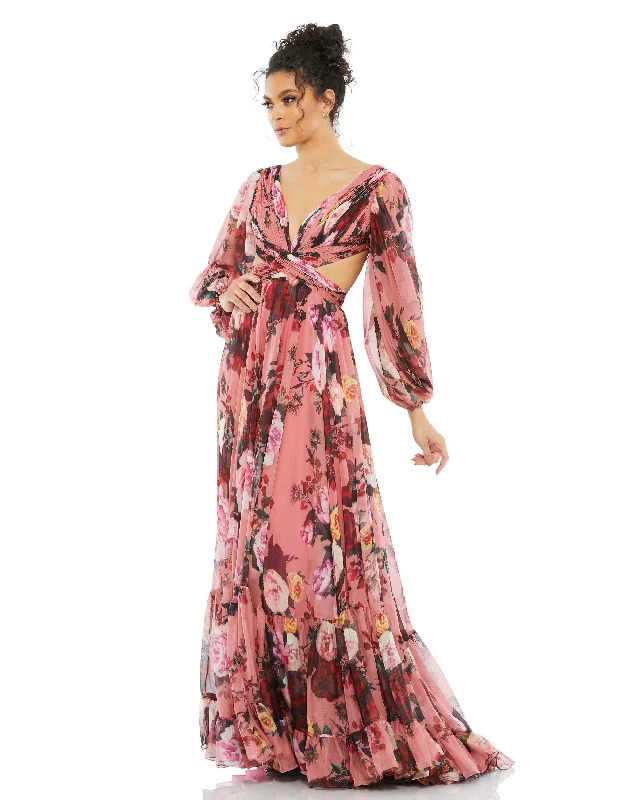 Buy Now flowy maxi dressFloral Cutout Open Back Blouson Sleeve Dress