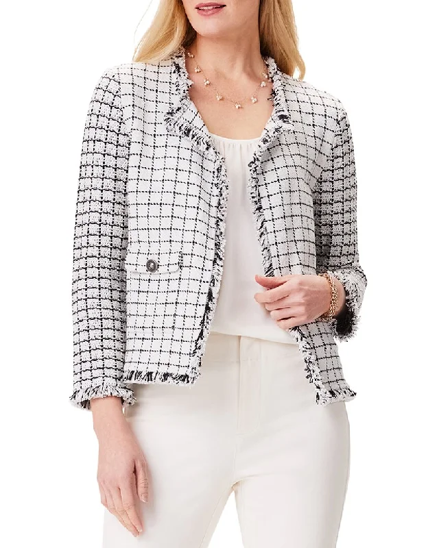 Limited Edition insulated jacketNic+Zoe Petite Grid Fringe Mix Knit Pocket Jacket