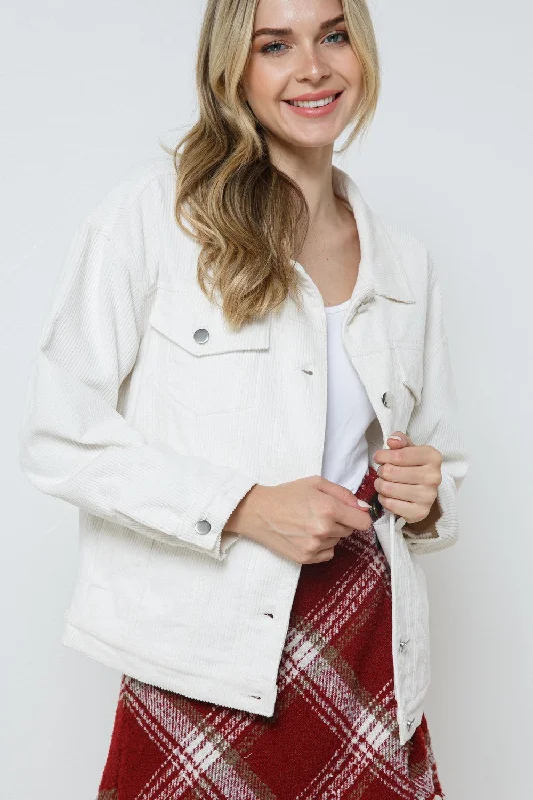 Today’s Deal warm trench coatIVORY CORDUROY COLLARED BUTTON DOWN JACKET JK7763