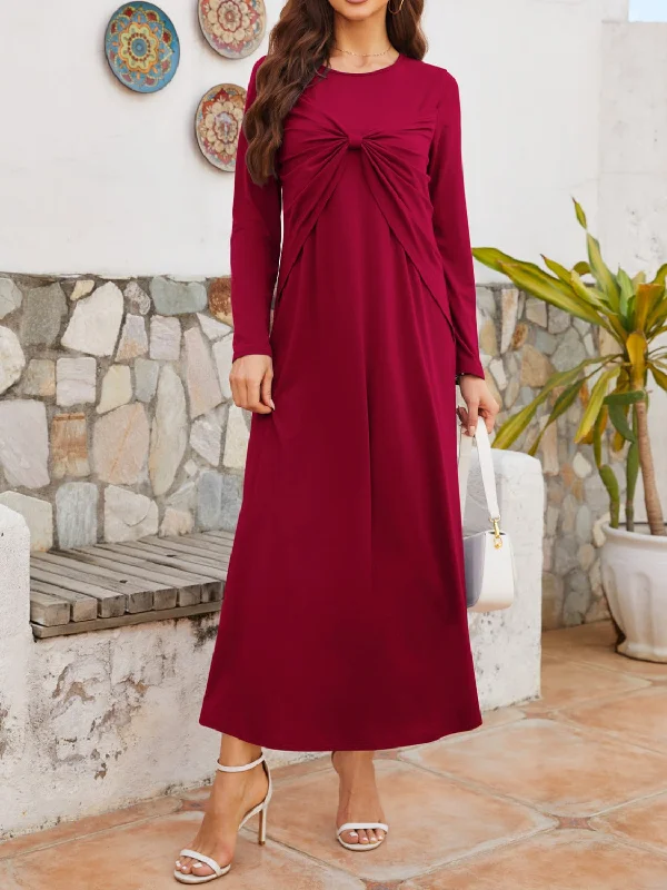 Reduced Prices vintage-inspired dressTwisted Round Neck Long Sleeve Dress