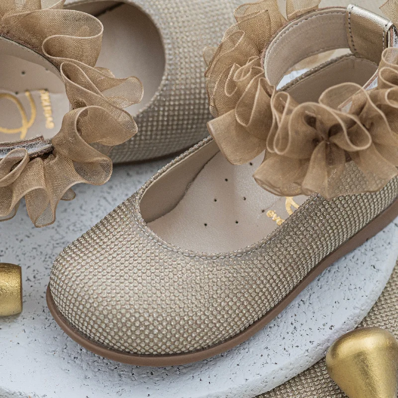 Special Price off-shoulder dressRuffled Ankle Gold Shoe