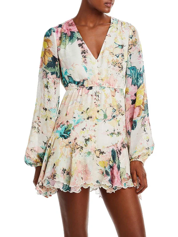 Overstock textured dressWomens Jacquard Floral Print Mini Dress
