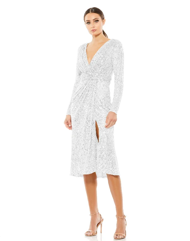 Stock Clearance evening dressLong Sleeve Sequined Midi Dress
