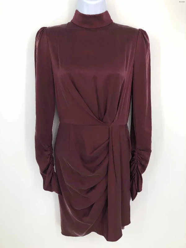 ZIMMERMANN Burgundy Silk Puff Sleeves Ruched Size 0  (XS) Dress