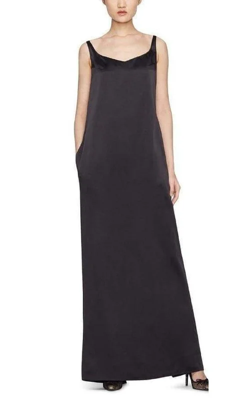 Extra Savings fitted bodycon dressSleeveless Black Satin Maxi Gown