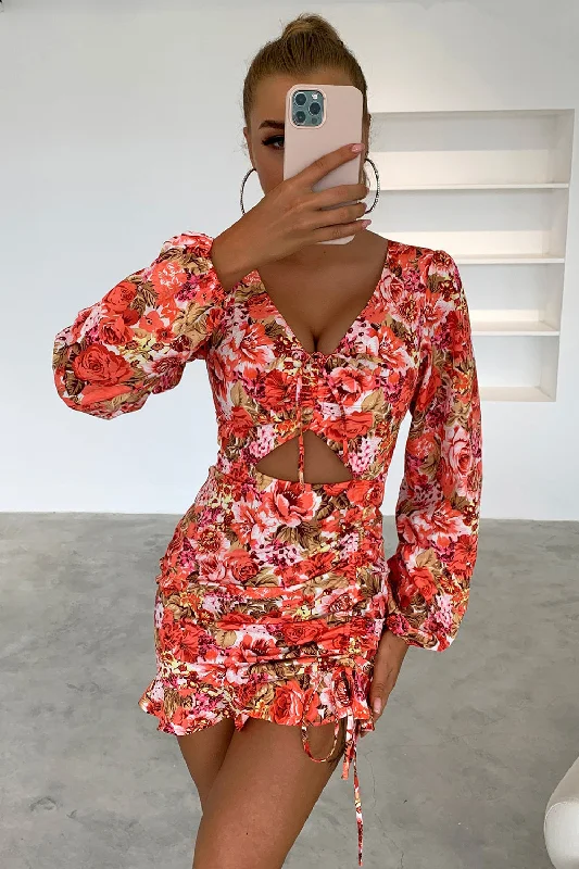 Value Deals elegant maxi dressFloral Cutout Long Sleeve Mini Dress