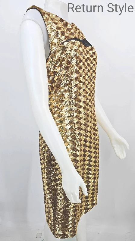 BADGLEY MISCHKA Goldtone Black Sequined Tank Size 12  (L) Dress