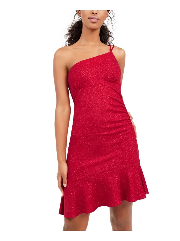 Huge Savings JUMP Womens Glitter Spaghetti Strap Asymmetrical Neckline Short Cocktail Dress