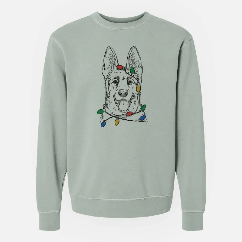 Christmas Lights Brutus the German Shepherd - Unisex Pigment Dyed Crew Sweatshirt