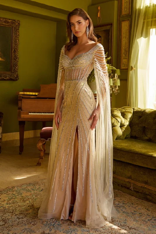 Value Deals casual midi dressLong Formal Cape Sleeve Prom Dress