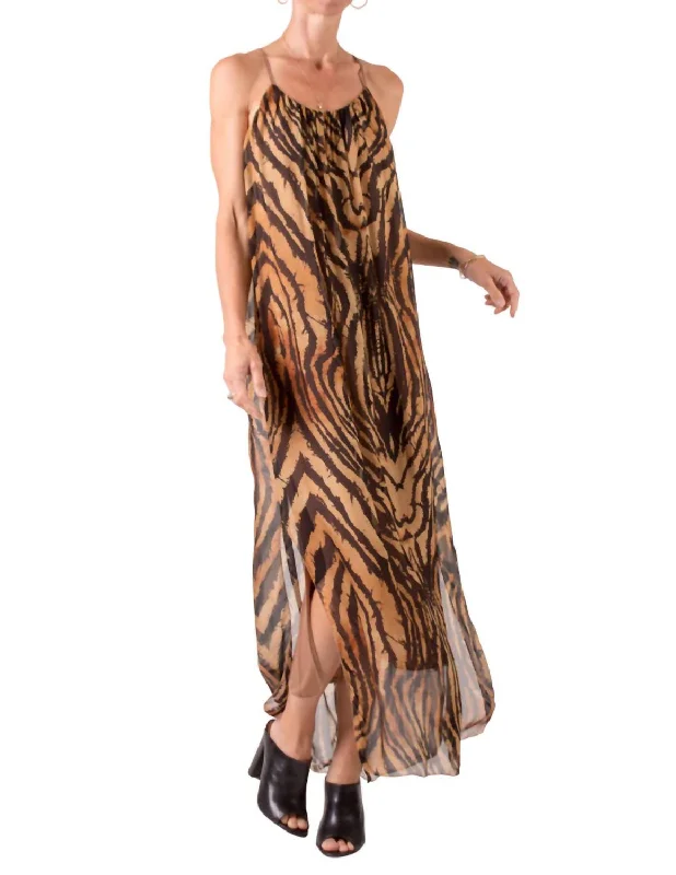 Silk Strap Maxi Dress In Chocolate