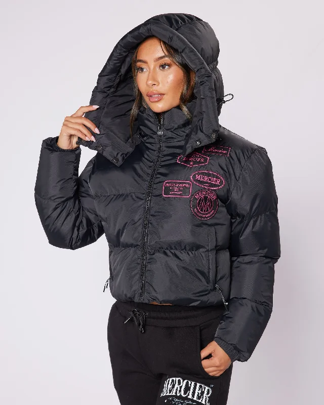 YEAR-End Sale warm jacketWomens Black/Pink Cropped Puffer