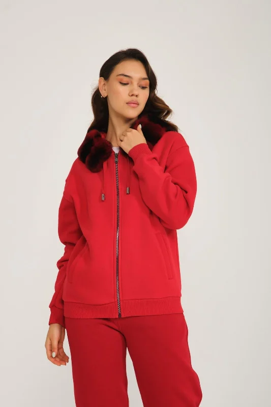 Red Rex Fur & Zipped Hoodie