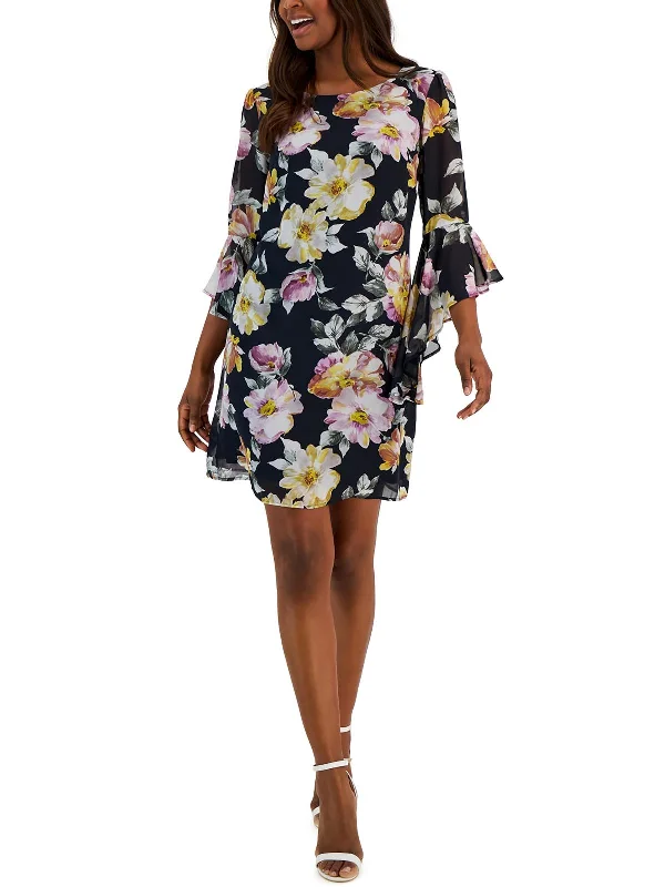 Womens Ruffled Floral Mini Dress