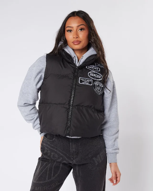 Epic Deals comfortable winter coatWomens Black Mono Badge Gilet