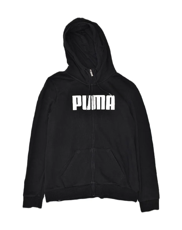 Limited Stock warm pullover hoodiePUMA Womens Graphic Zip Hoodie Sweater UK 16 Large Black Cotton