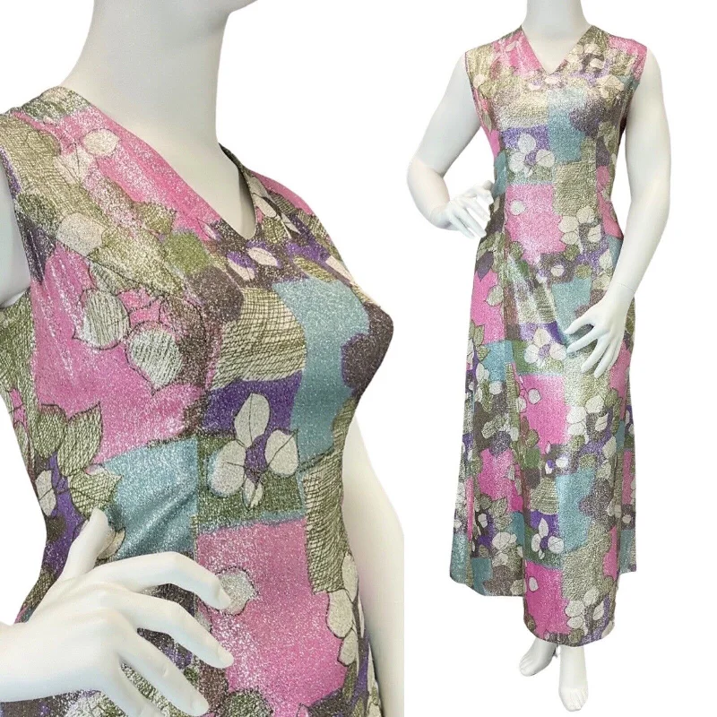 Price Rollback VINTAGE 60s 70s SILVER PINK BLUE LUREX PATCHWORK LEAFY DISCO PARTY MAXI DRESS 16 Price Rollback VINTAGE 60s 70s SILVER PINK BLUE LUREX PATCHWORK LEAFY DISCO PARTY MAXI DRESS 16