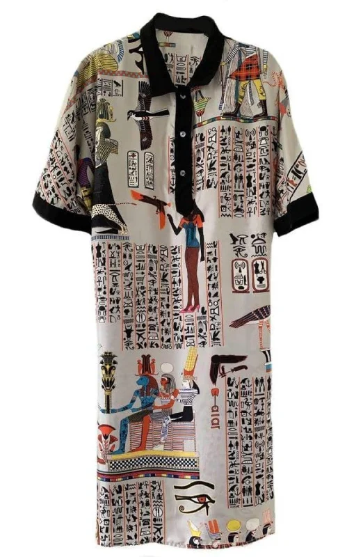 Huge Discounts t-shirt dressOversized Egyptian Print Silk dress