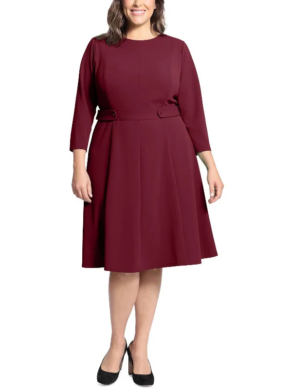 Plus Womens Panel Midi Fit & Flare Dress