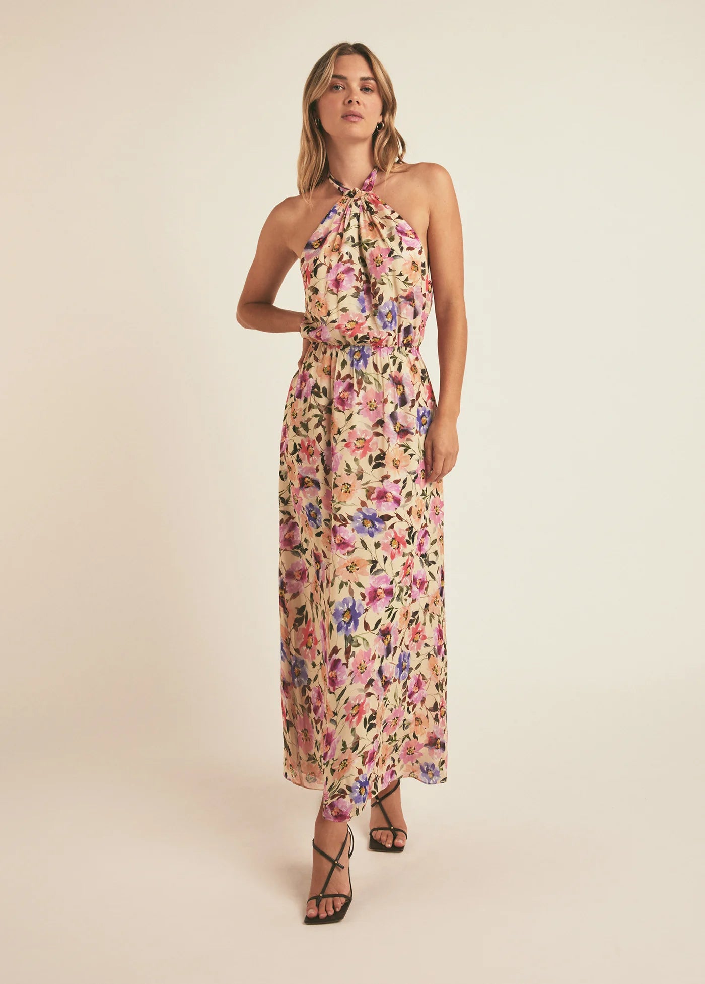 Exclusive Savings A-line dressFLORAL HALTER MIDI DRESS