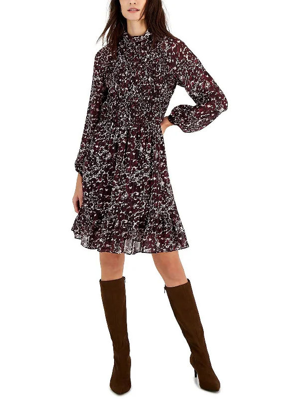 Midnight Sale casual shift dressWomens Printed Mock Neck Fit & Flare Dress