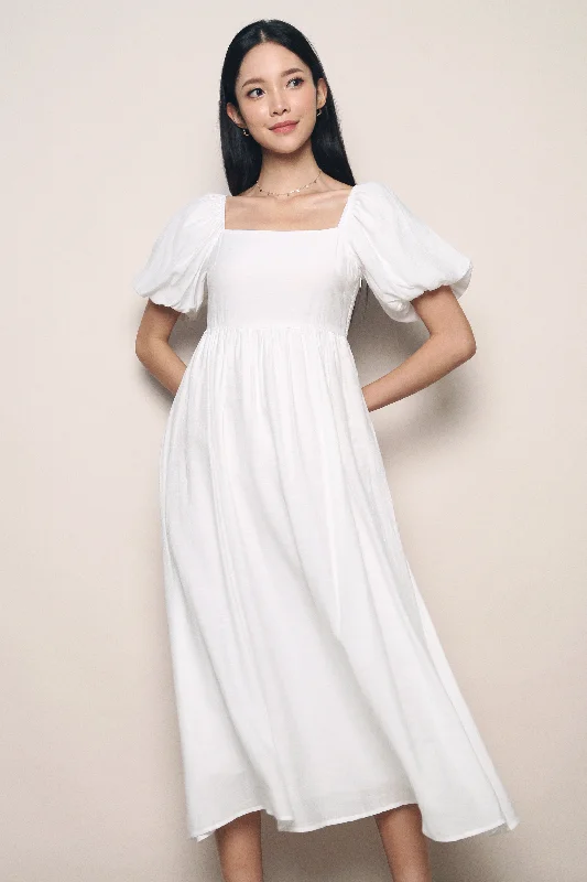 New Deals Gabby Poof Sleeves Midaxi Dress White
