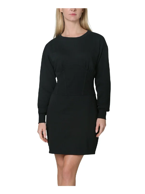 Deep Discounts NO COMMENT Womens Long Sleeve Crew Neck Short Party Sheath Dress